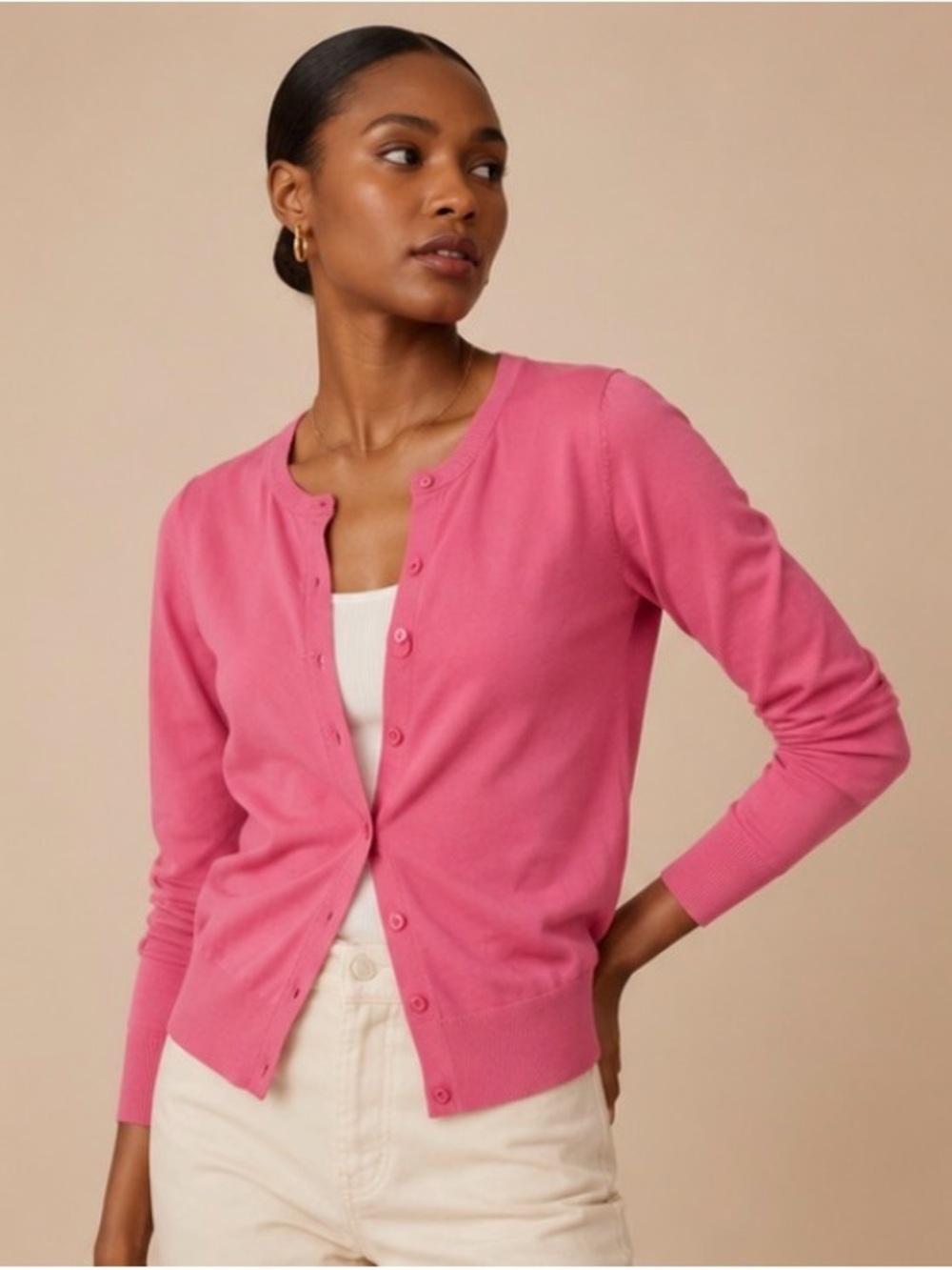 L.L.Bean Pink Button Front Cardigan Sweater Medium